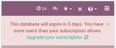 This database will expire in X days, you have more users than your subscription allows