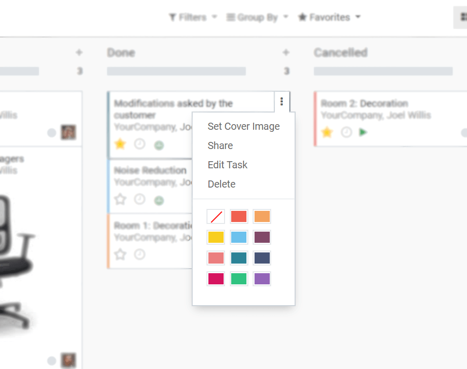 Choose a color to identify your task in Odoo Project