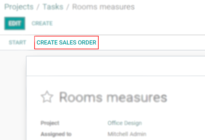 Menu create sales order is being shown under a task in Odoo Project
