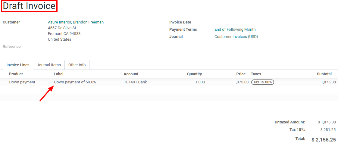What is a basic sales flow using down payments on Odoo Sales (1)?