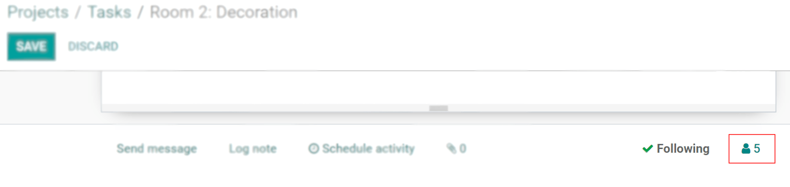 Click on the follower icon to add followers to a task in Odoo Project