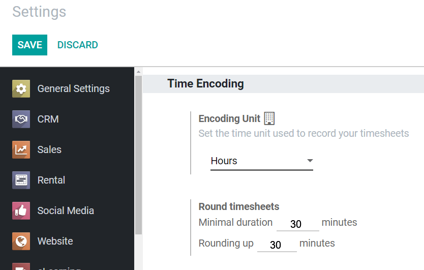 Set the time unit used to record your timesheets in Odoo Timesheets application