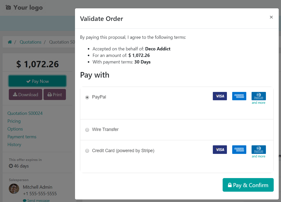 How to register a payment on Odoo Sales?