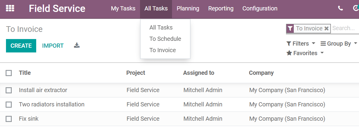 Invoice Tasks in Odoo Field Service