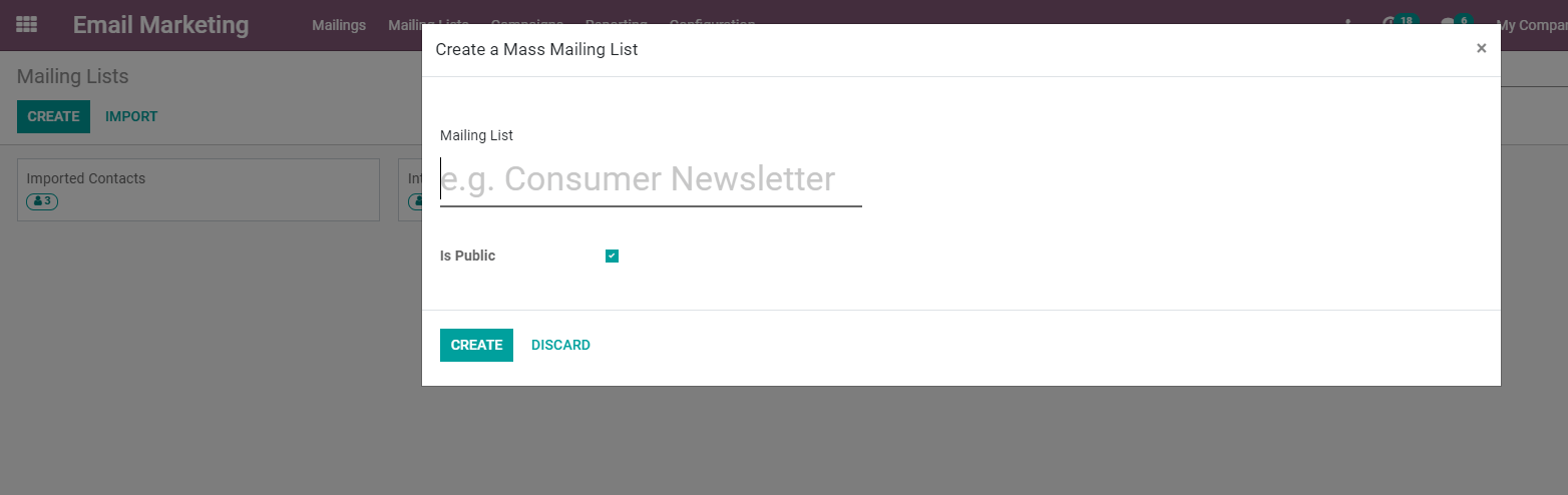 Mailing lists in Odoo Email Marketing