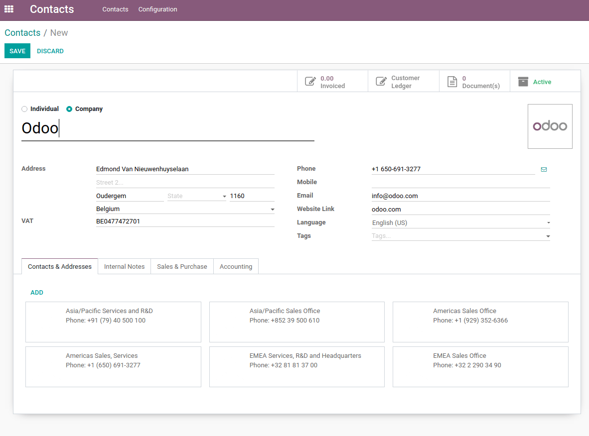 Creating a new contact in Odoo