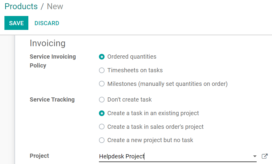 View of a product form and the invoicing options under the tab sales in Odoo Sales