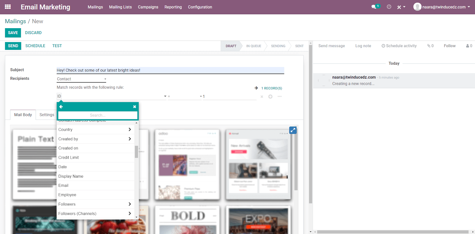 Send mass mailing in Odoo Email Marketing