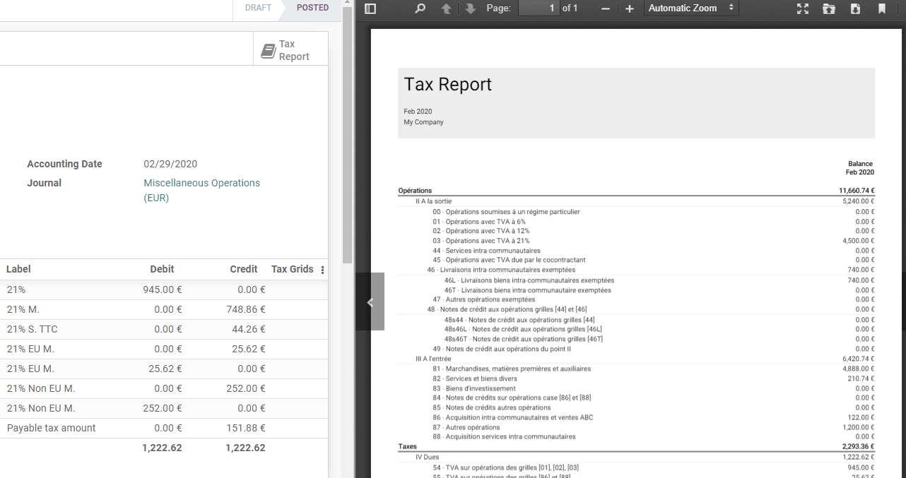download the PDF with your Tax Report in Odoo Accounting