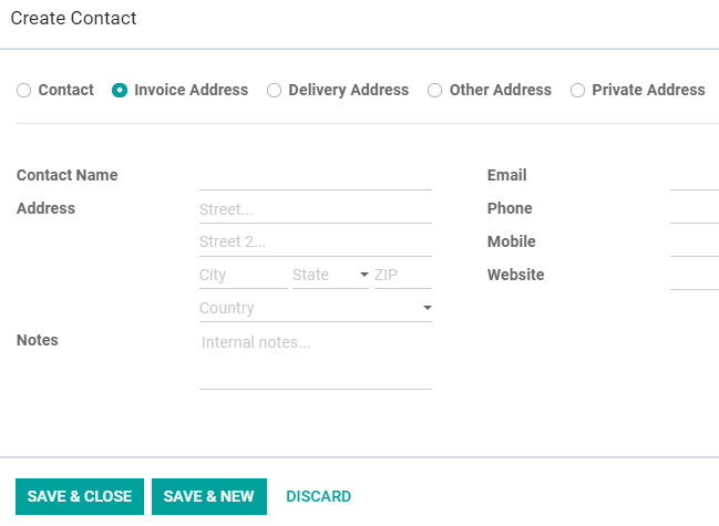 How to add addresses from a contact form on Odoo Sales?