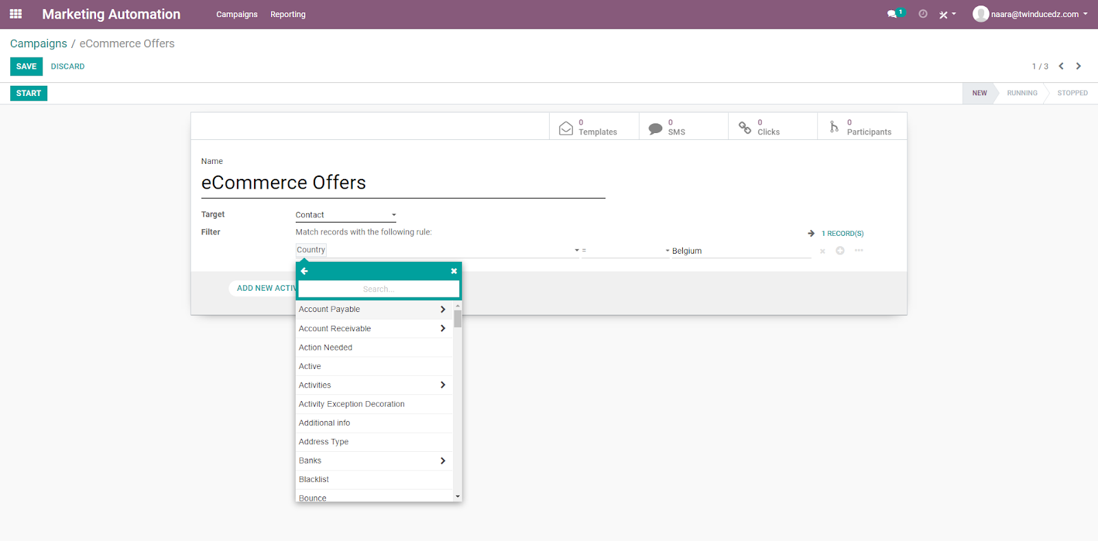 Create workflows in Odoo Marketing Automation