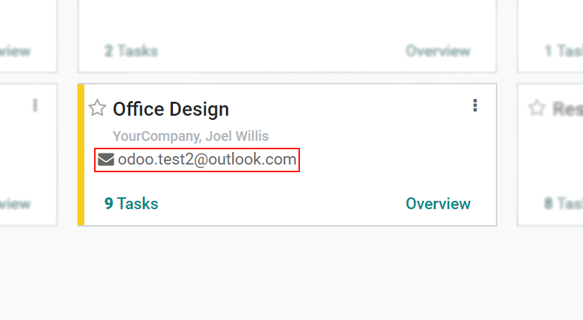 View of the email alias chosen on the dashboard view in Odoo Project