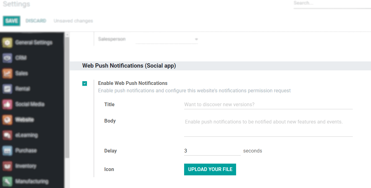 Go to settings and enable web push notifications for Odoo Social Marketing