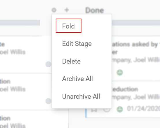 Click on setting then fold to hide a column in Odoo Project