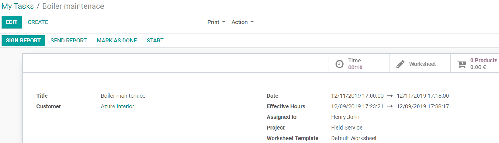 Sign and send reports in Odoo Field Service