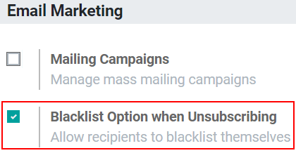 Blacklist in Odoo Email Marketing