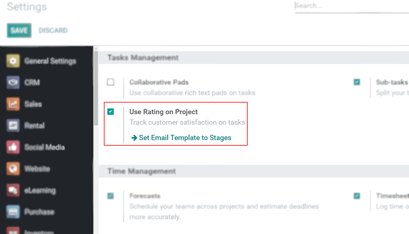 Enable the feature on settings in Odoo Project