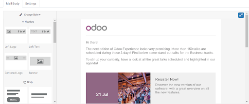 Send mass mailing in Odoo Email Marketing