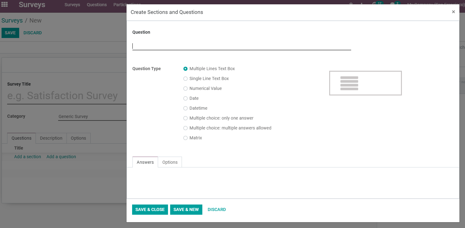 Create surveys with Odoo Survey application