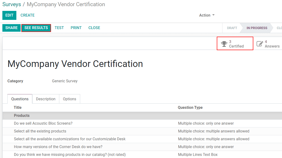 Create surveys with Odoo Survey application