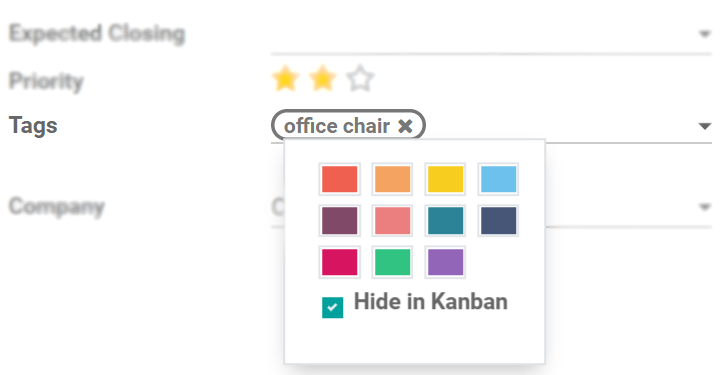 Click on the tag and choose a color in Odoo