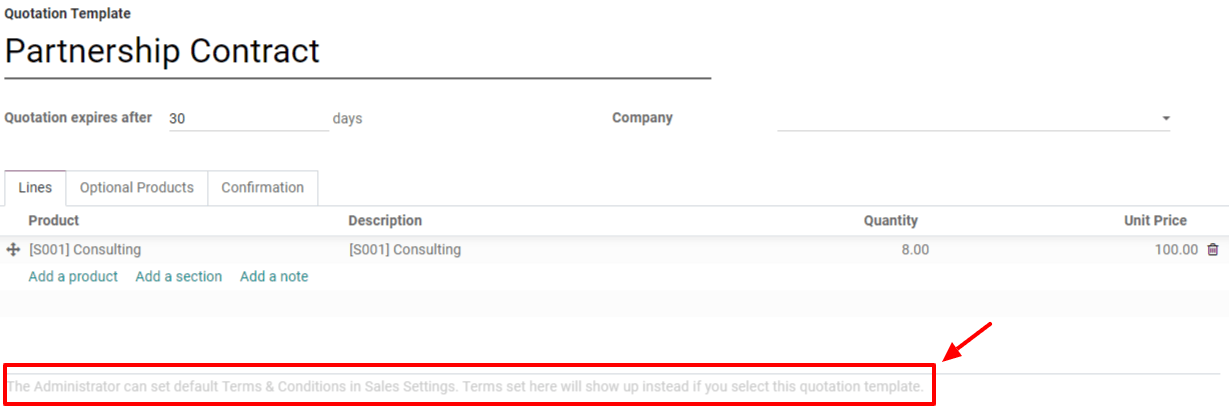 Add Default Terms & Conditions to your quotation templates on Odoo Sales